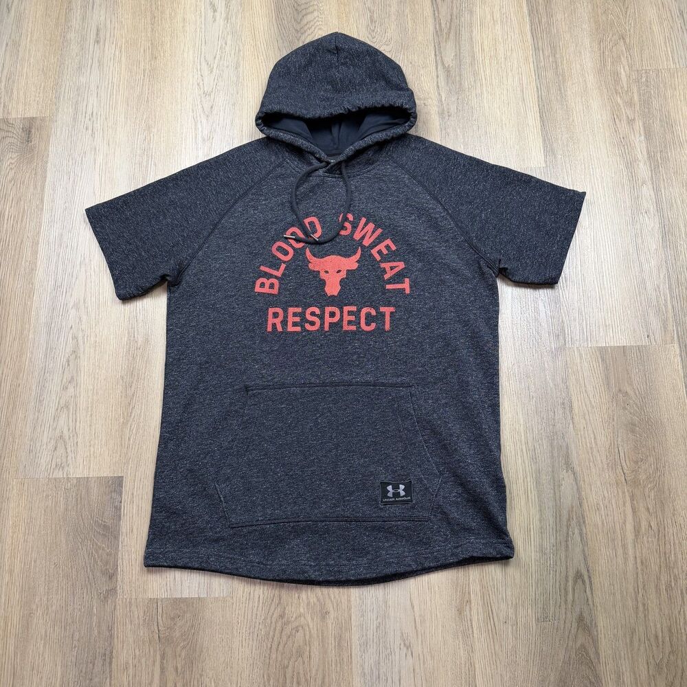 Under Armour Project Rock Hoodie Shirt Mens Large Gray Short Sleeve Graphic Tee